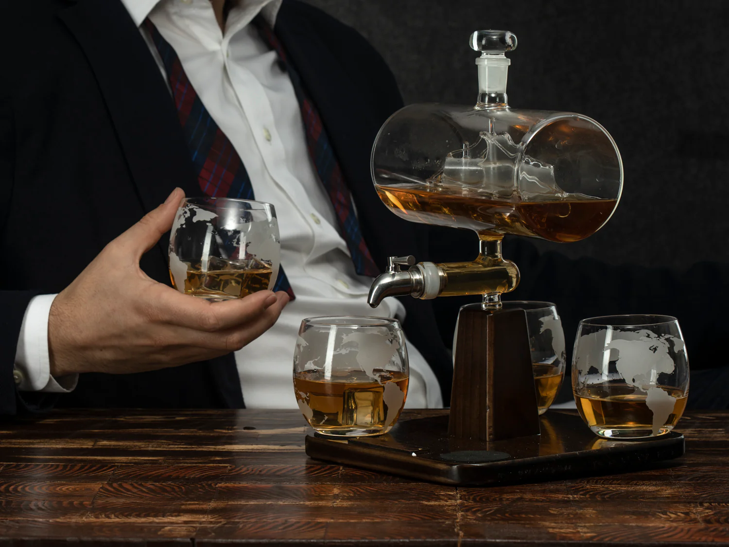 Whiskey & Wine Decanter Gifts for Men & Dad, Ship Decanter 1000ml, Set with 4 Globe Drinking Glasses - Cool Liquor Dispenser for Home Bar Unique Birthday Gift Ideas from Wife, Daughter, Son Present - Image 6