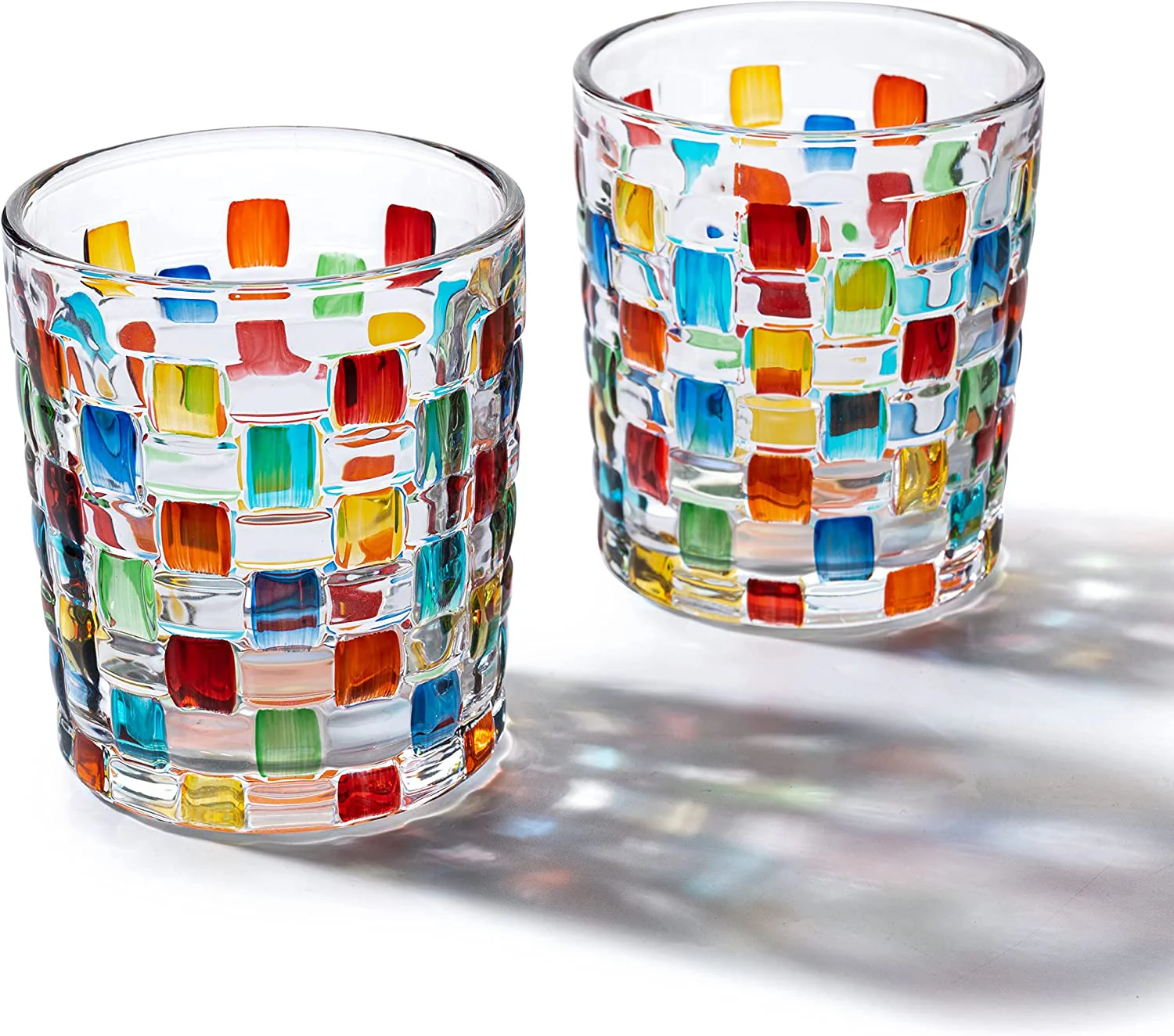 The Wine Savant Artisanal Hand Painted Stained Glass Window Whiskey Tumblers 10oz Set of 2 Renaissance Romantic Rainbow Colored Drinking Glasses - Gift Idea for Her, Home Bar, Weddings 4" H - Image 5