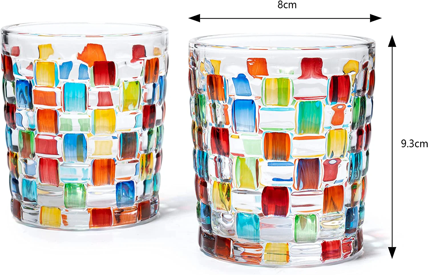 The Wine Savant Artisanal Hand Painted Stained Glass Window Whiskey Tumblers 10oz Set of 2 Renaissance Romantic Rainbow Colored Drinking Glasses - Gift Idea for Her, Home Bar, Weddings 4" H - Image 6