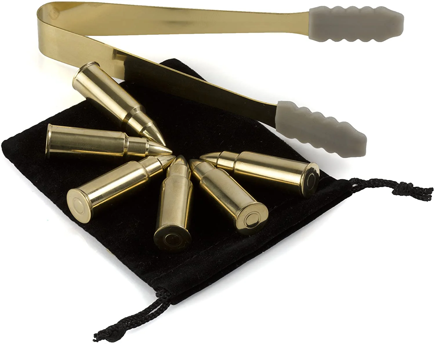 Bullet Whiskey Chillers Stones - 1.75in Whiskey Rocks by The Wine Savant Set of 6 - Stainless Steel Bullet Shaped Ice Cubes, Gift Box Come, Tongs and Storage Bag, Whiskey or Scotch Rocks (Gold) - Image 5