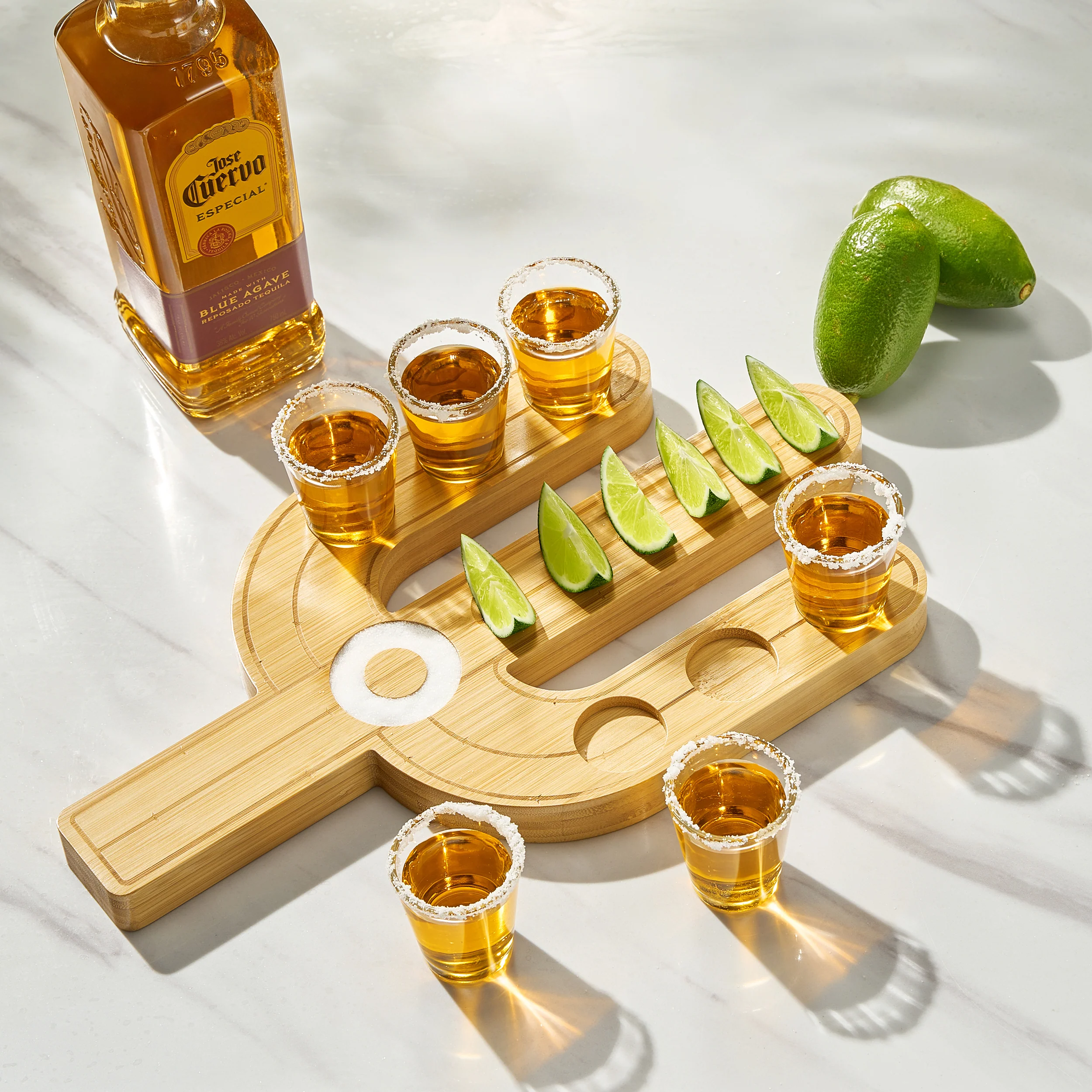 Cactus Tequila Tray & Shot Glasses Set - Tequila Gifts & Mexican Gifts - Bamboo Shot Glass Holder Serving Tray - Flight Board with Lemon Bowl, Salt Rimmer & Shot Glass Set - Party Shot Board, Gift - Image 4