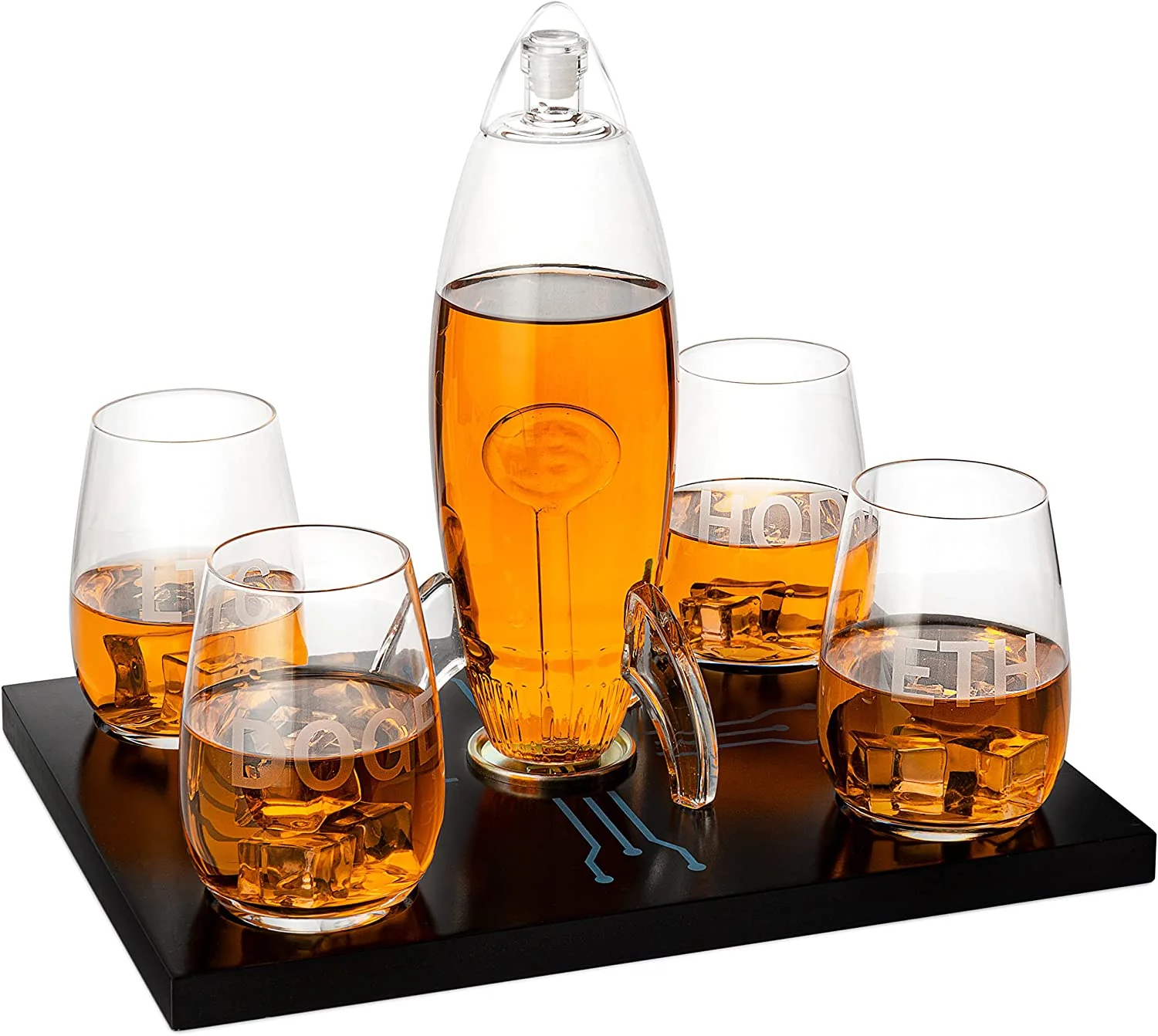 Cryptocurrency Decanter, Bitcoin Decanter To The Moon, Crypto Elon Musk Lovers Ethereum Whiskey & Wine Decanter Set 450ml Four 12 oz Glasses by The Wine Savant Rocket Decanter - Crypto Gifts, HODL - Image 5