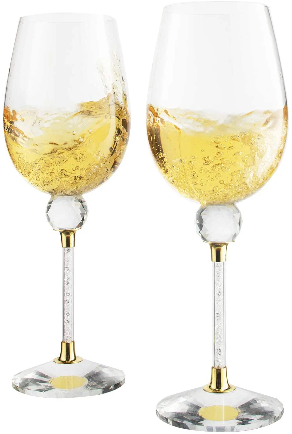 The Wine Savant Rhinestone DIAMOND Studded Wine Glasses 16 Ounces Set of 2 10-inches Tall, Gold and Laser Cut Sparkling Wine Wedding Glasses, Elegant Crystal - For Everyday, Weddings, Parties - Image 5