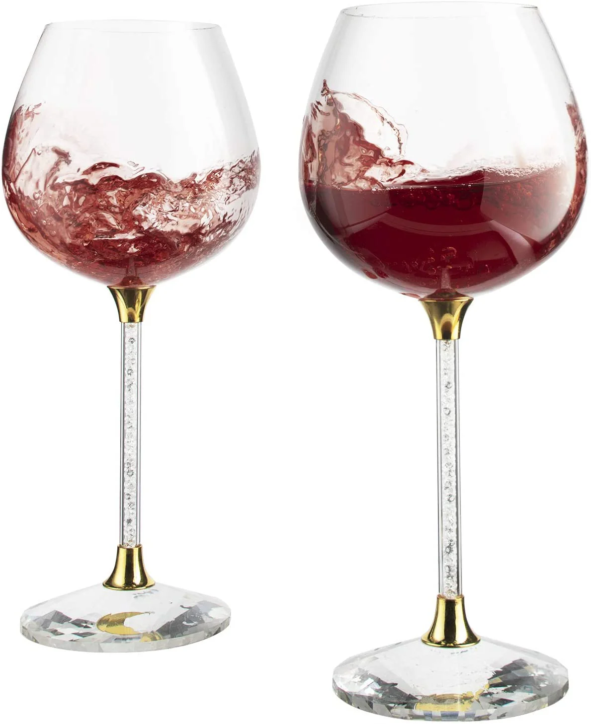 Crystal Wine Glasses Diamond Filled Stem, White and Red Wine, With Laser Cut Diamond Base Large 18 Ounces - Image 3