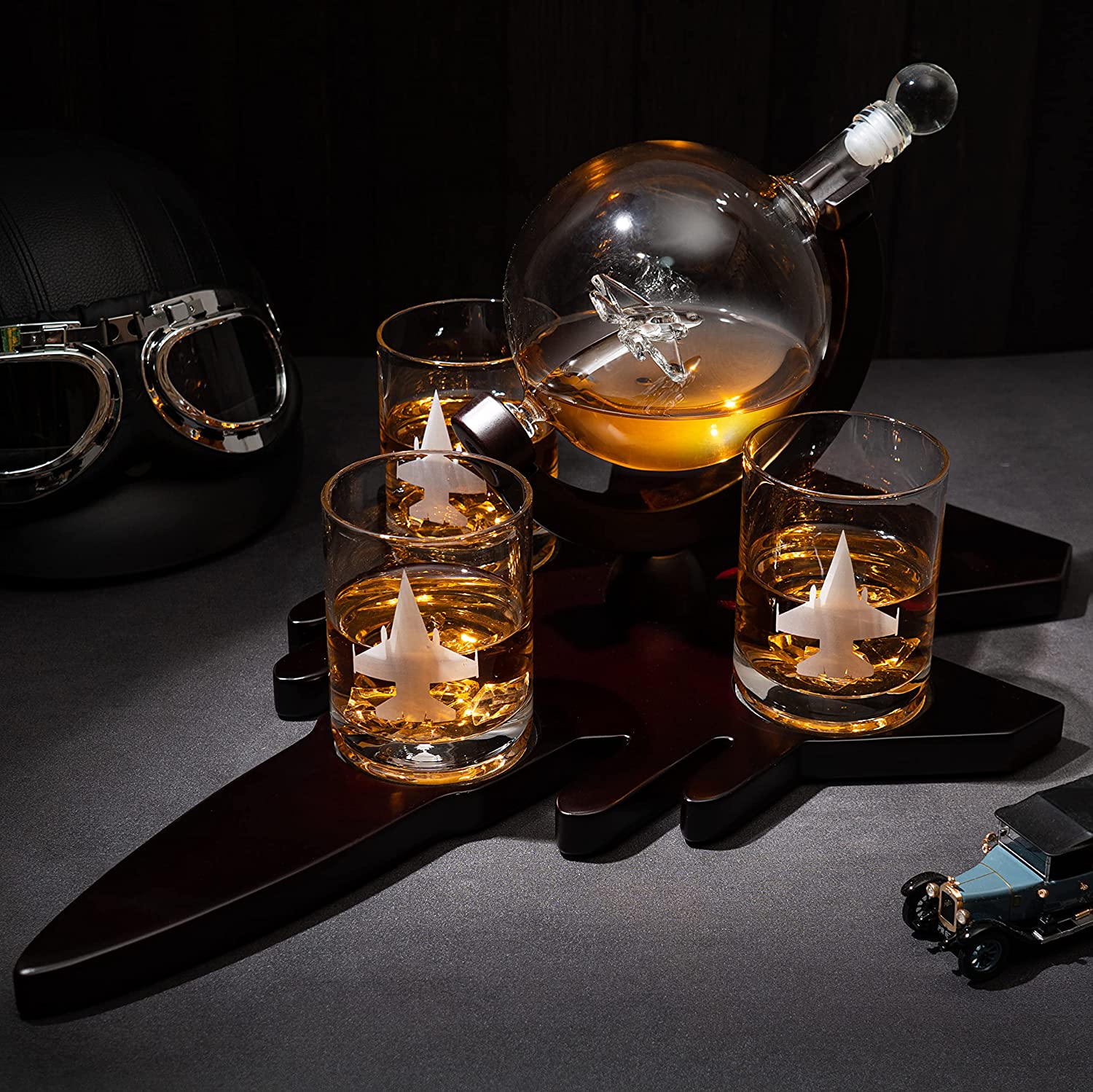 Fighter Jet Wine & Whiskey Decanter Set F16, F15, F18, F22 with 3 Glasses by The Wine Savant - Bourbon, Scotch, Vodka, Pilot, Aviation Gifts, Airplane Figurine, Military Veteran Gifts, Airplane Gifts - Image 3