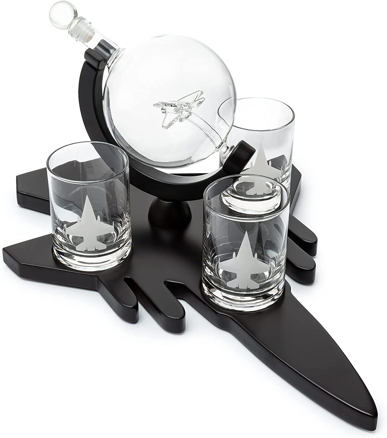 Fighter Jet Wine & Whiskey Decanter Set F16, F15, F18, F22 with 3 Glasses by The Wine Savant - Bourbon, Scotch, Vodka, Pilot, Aviation Gifts, Airplane Figurine, Military Veteran Gifts, Airplane Gifts - Image 4