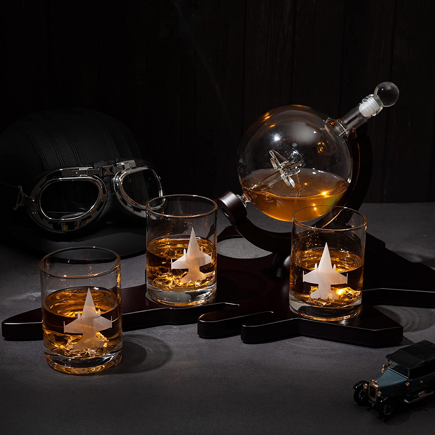 Fighter Jet Wine & Whiskey Decanter Set F16, F15, F18, F22 with 3 Glasses by The Wine Savant - Bourbon, Scotch, Vodka, Pilot, Aviation Gifts, Airplane Figurine, Military Veteran Gifts, Airplane Gifts - Image 6