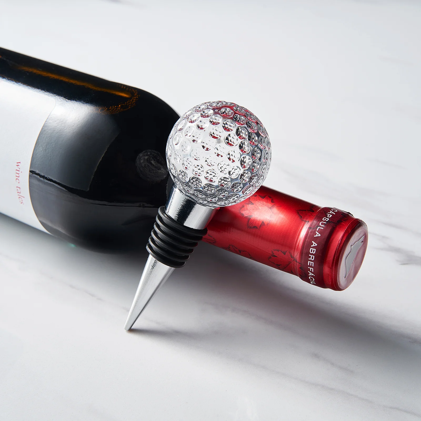 Golf Ball Wine & Champagne Bottle Stopper - Mouth-Blown Lead-Free Clear Glass Stopper, Novelty Glassware Beverage Cork, Wine Top Decoration, Gift for Red or White Wine & Golf Lover Alike 3.8"L - Image 3