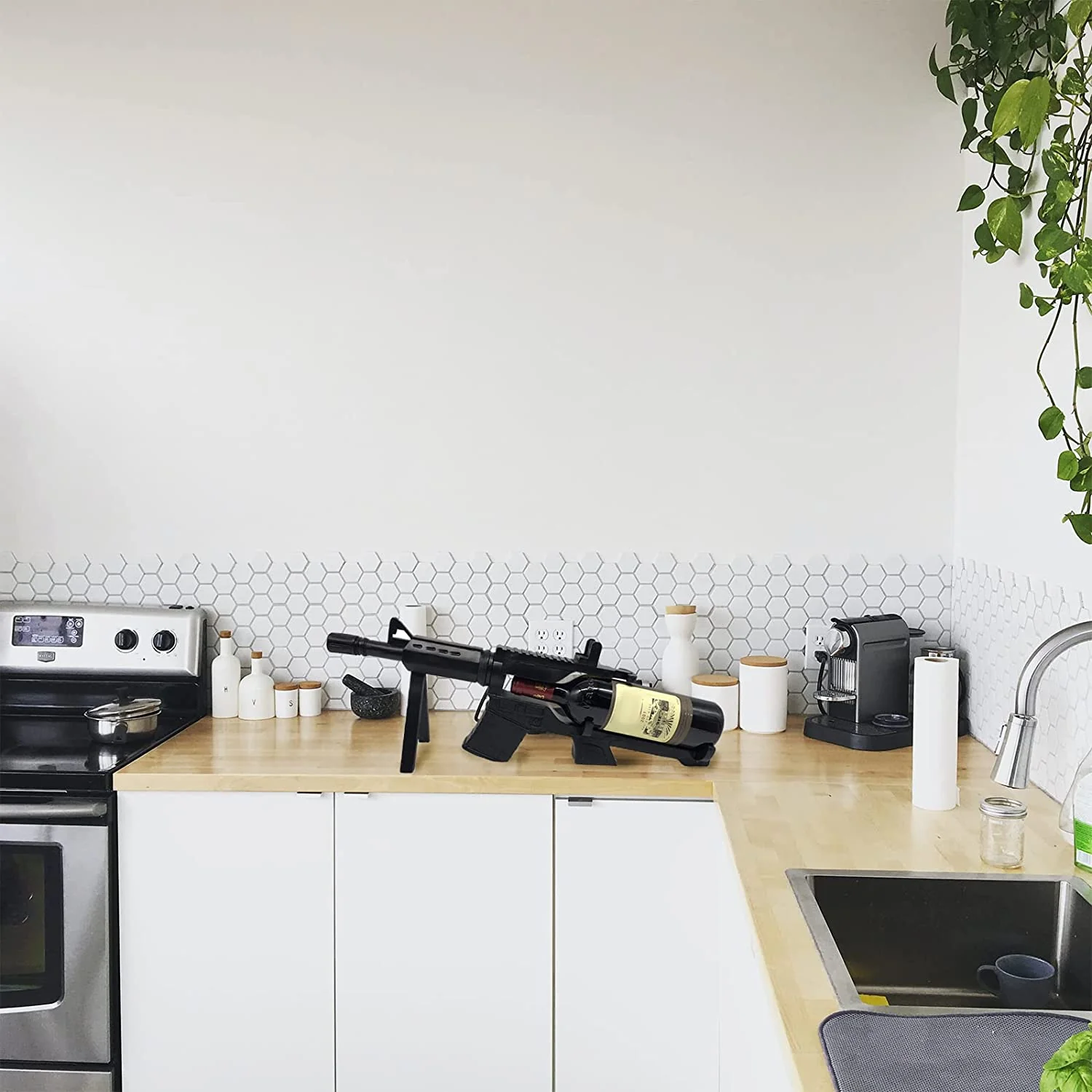 Gun AR15 Wine Bottle Holder 23" L - Gun Wine Bottle Holder - Great Gift for Gun Enthusiasts and Wine Lovers! Elegant Drinking Party Accessory! (Wood) - Image 3