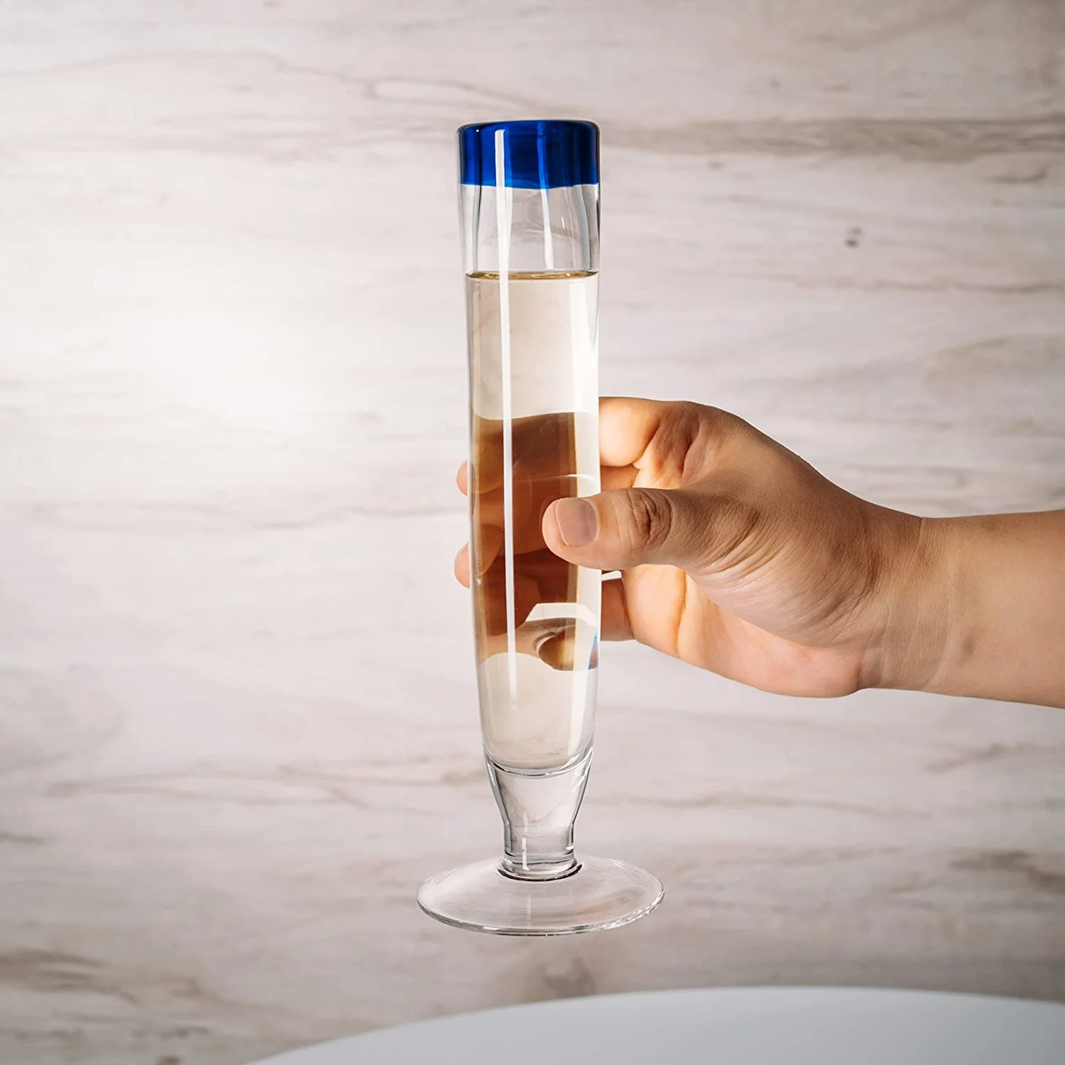 Tall Recycled Champagne Flutes - Set of 4 - Mexican Hand Blown Cobalt Blue Rim Flute – Luxury Mexican Thick Glassware 7oz, Juice & Cocktail Drinking Glass Holiday Celebration, Weddings, Anniversary - Image 3