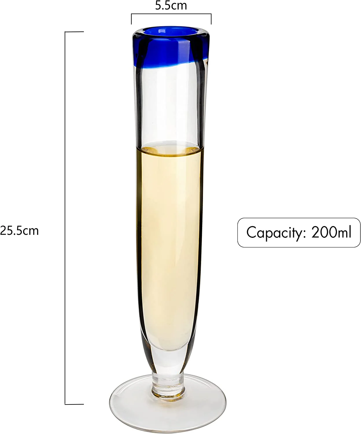 Tall Recycled Champagne Flutes - Set of 4 - Mexican Hand Blown Cobalt Blue Rim Flute – Luxury Mexican Thick Glassware 7oz, Juice & Cocktail Drinking Glass Holiday Celebration, Weddings, Anniversary - Image 4