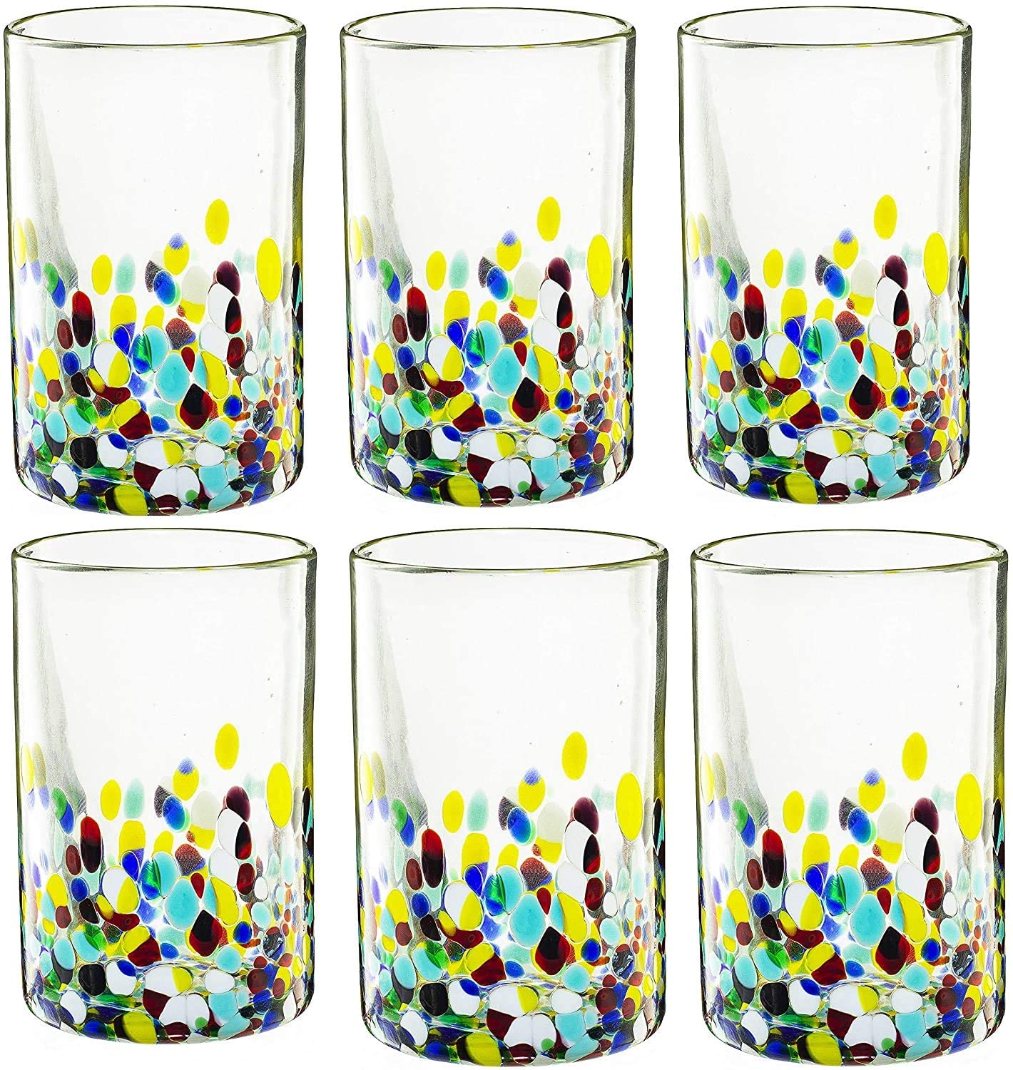 Hand Blown Mexican Drinking Glasses – Set of 6 Confetti Rock Design Glasses by The Wine Savant (Climbing Confetti) - Image 3