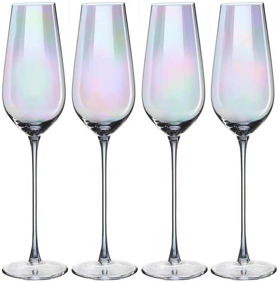The Wine Savant Iridescent Glasses - Crystal Luster Radiance Set of 4 - Rainbow Colored Stemware Glassware, Durable Pearl Color Champagne Glasses, An Ethereal Shine (Tall Flutes) - Image 3