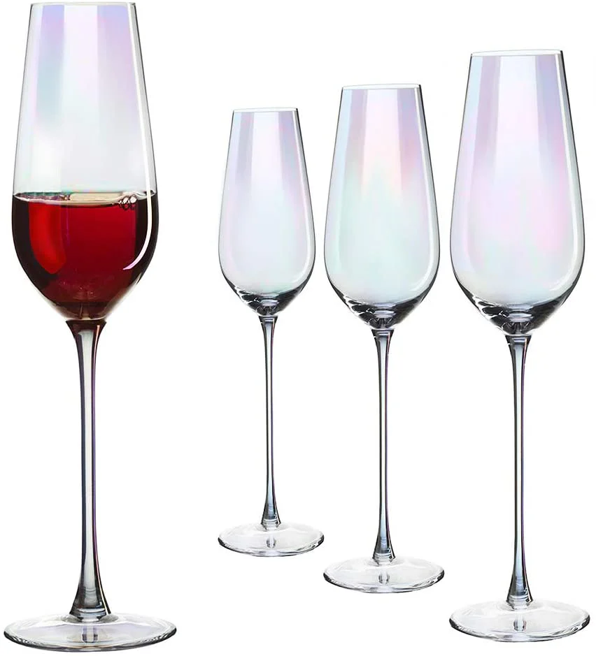 The Wine Savant Iridescent Glasses - Crystal Luster Radiance Set of 4 - Rainbow Colored Stemware Glassware, Durable Pearl Color Champagne Glasses, An Ethereal Shine (Tall Flutes) - Image 4