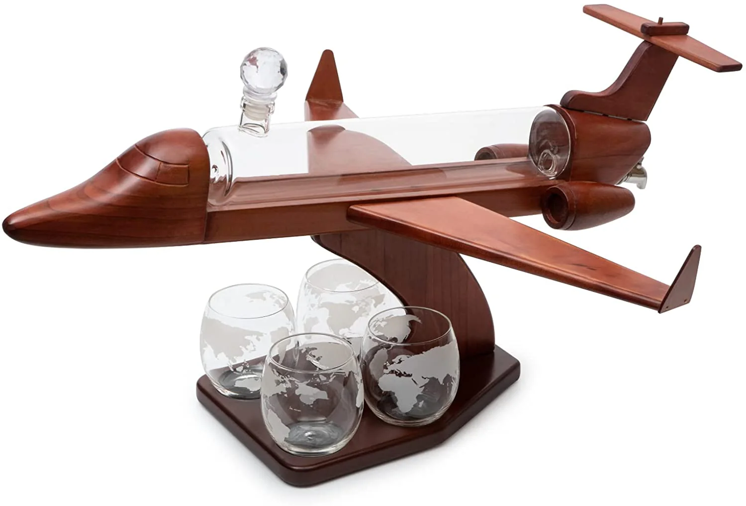 Jet Airplane Wine & Whiskey Decanter 1000ml Set with 4, 12 oz World Map Glasses by The Wine Savant - Pilot Gifts, Aviation Gifts, Airplane Figurine, Gifts for Jet, Airplane and Travel Enthusiasts - Image 6
