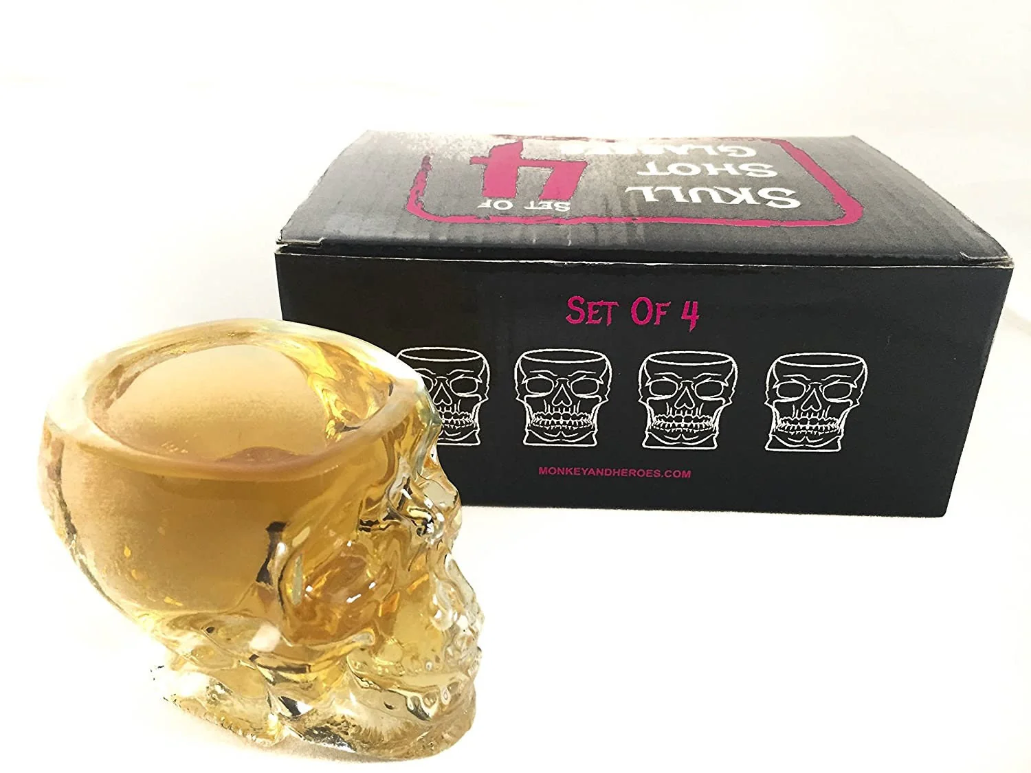Monkey and Heroes Extra Large Skull Shot Glasses Set of 4, Use Skull Head Cup For A Whiskey, Scoth and Vodka Shot Glass, 3 Ounces - Image 5