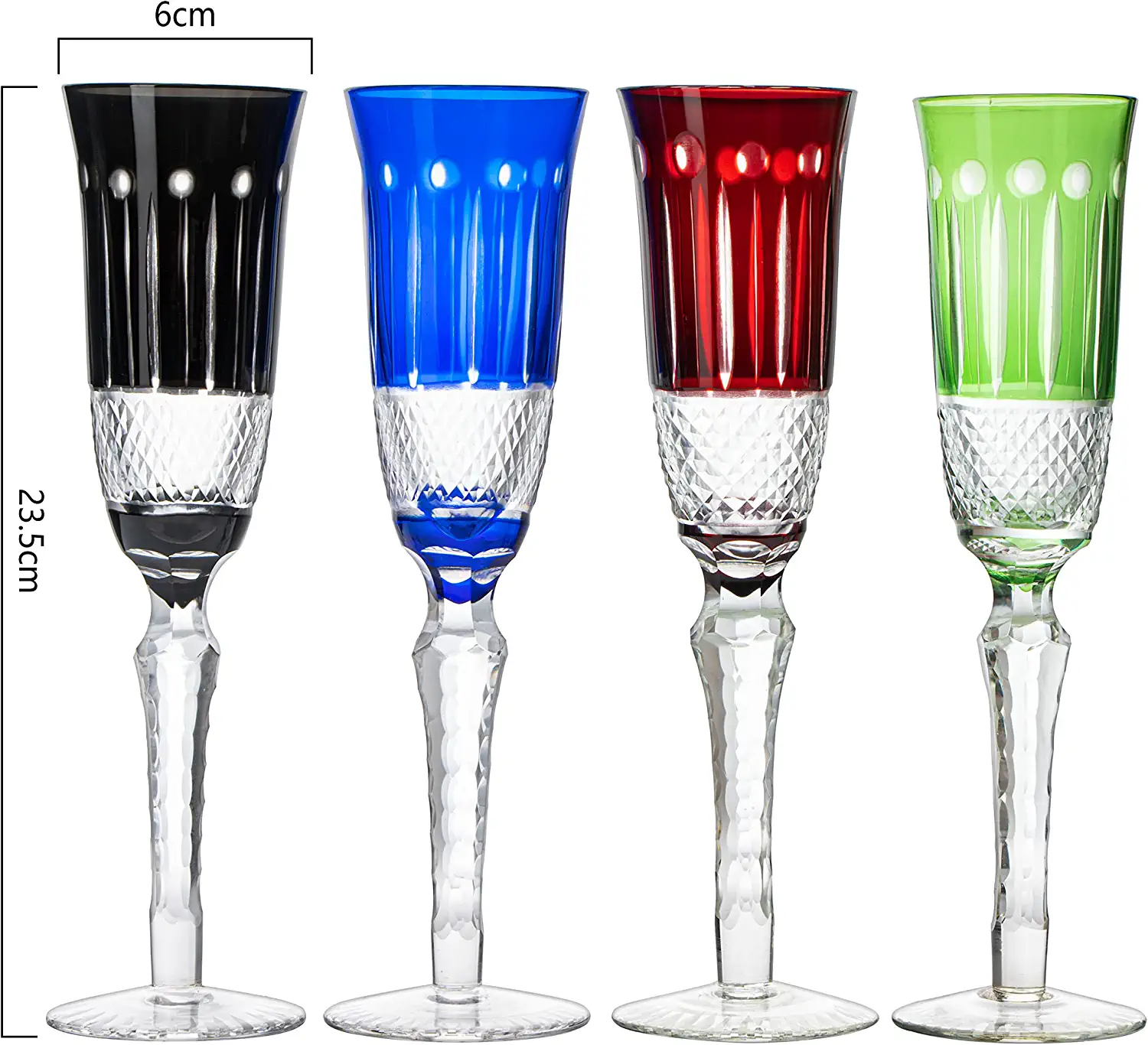 The Wine Savant Crystal Italian Multicolor Design Flutes - 4 Set - 5oz 9" H Cocktail & Champagne Glassware Bohemian Venetian Style Red, Blue, Green, Black Glasses, Dinners Parties, Bars & Weddings - Image 4