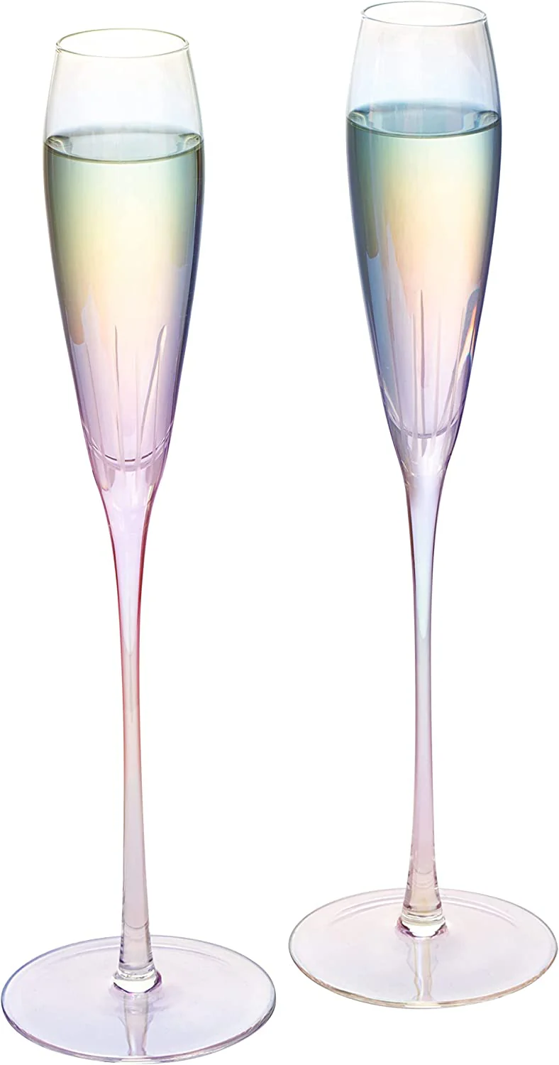 Parisian Performance Glassware French Paris Collection Crystal Pink Glasses, Red & White Wines - The Wine Savant - For Weddings Present Everyday Beautiful Gift Anniversary (Iridescent Champagne 2 set) - Image 5