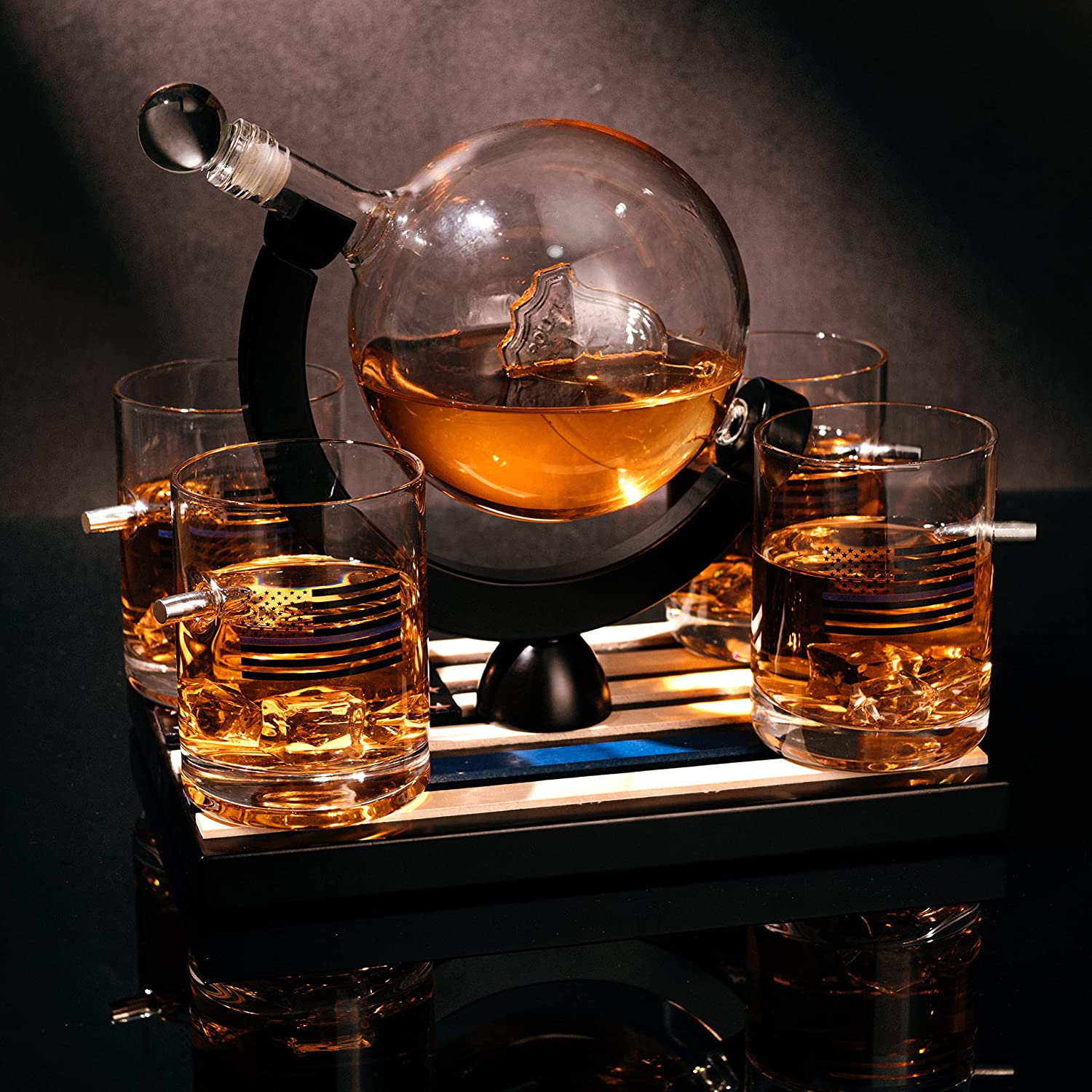 Police Officers Decanter - Whiskey and Wine Set 850ml & Four 10oz Glasses, Thin Blue Line Flag Base - Law Enforcement Gifts, Police & Police Academy, Gift Set First Responders! Gifts for Dad - Image 3