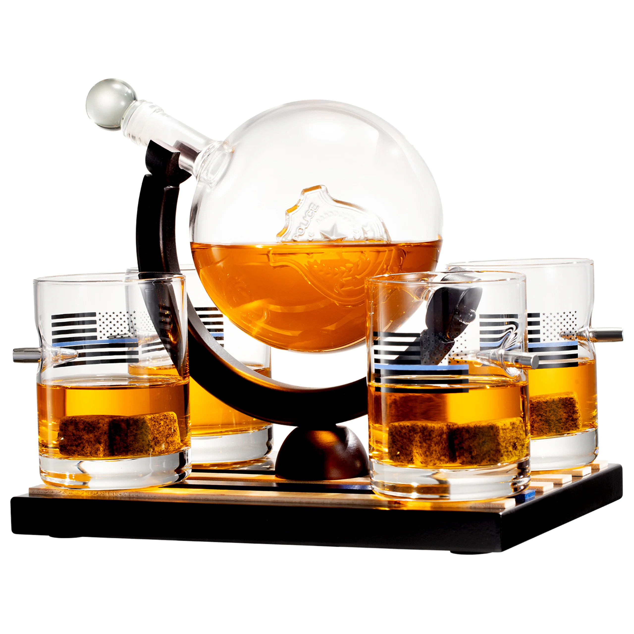 Police Officers Decanter - Whiskey and Wine Set 850ml & Four 10oz Glasses, Thin Blue Line Flag Base - Law Enforcement Gifts, Police & Police Academy, Gift Set First Responders! Gifts for Dad - Image 8