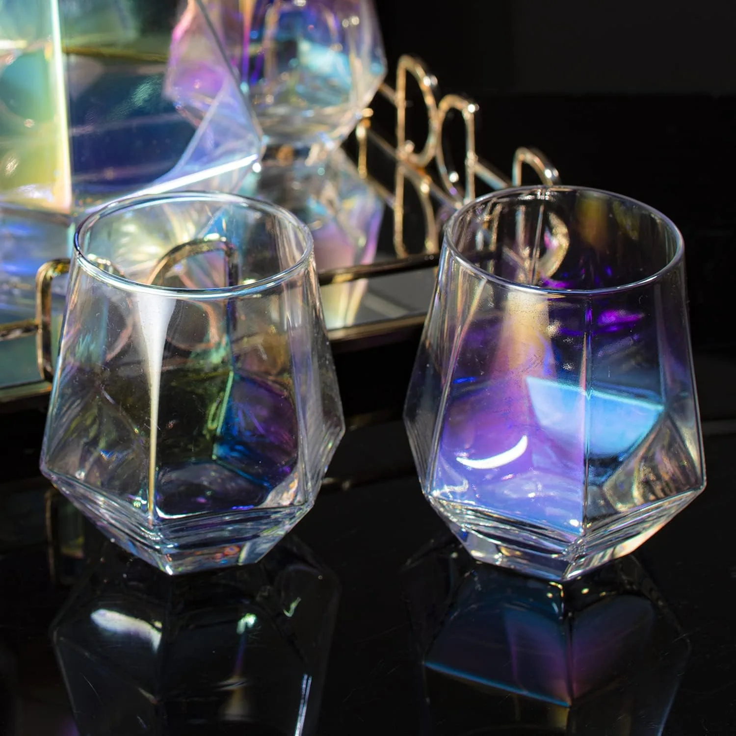 Diamond Iridescent Glass Diamond Decanter and Glasses Set, The Wine Savant Rainbow Iridescent Comes With A Diamond Decanter 4 Whiskey/Wine Diamond Glasses, 1 Tray and a Perfect Box - Image 7