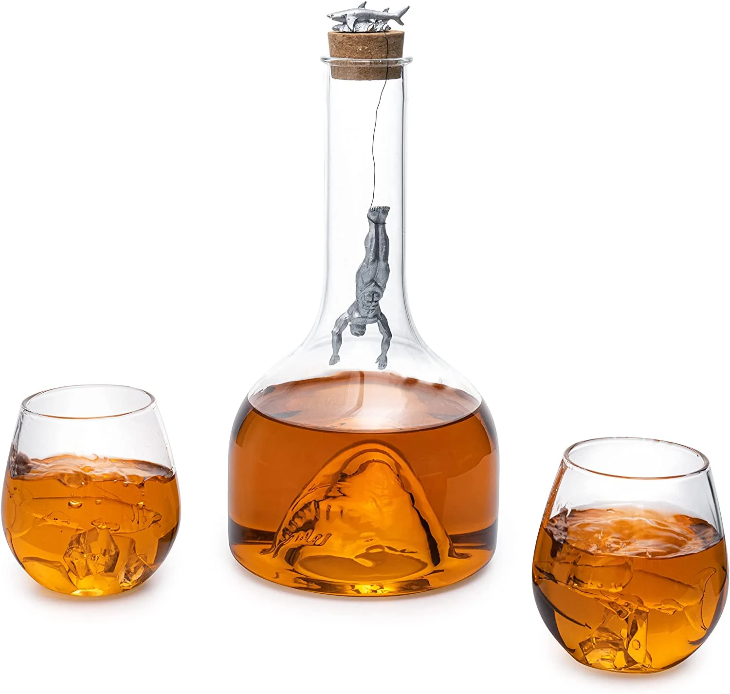 Shark Wine & Whiskey Decanter & Glasses Set by The Wine Savant - 1000ml Shark Decanter with 2 10oz Glasses - Shark Figurine, Aquatic Home Decor, Whiskey Gifts for Sea Lovers, Nautical Gifts, Gift Set - Image 7