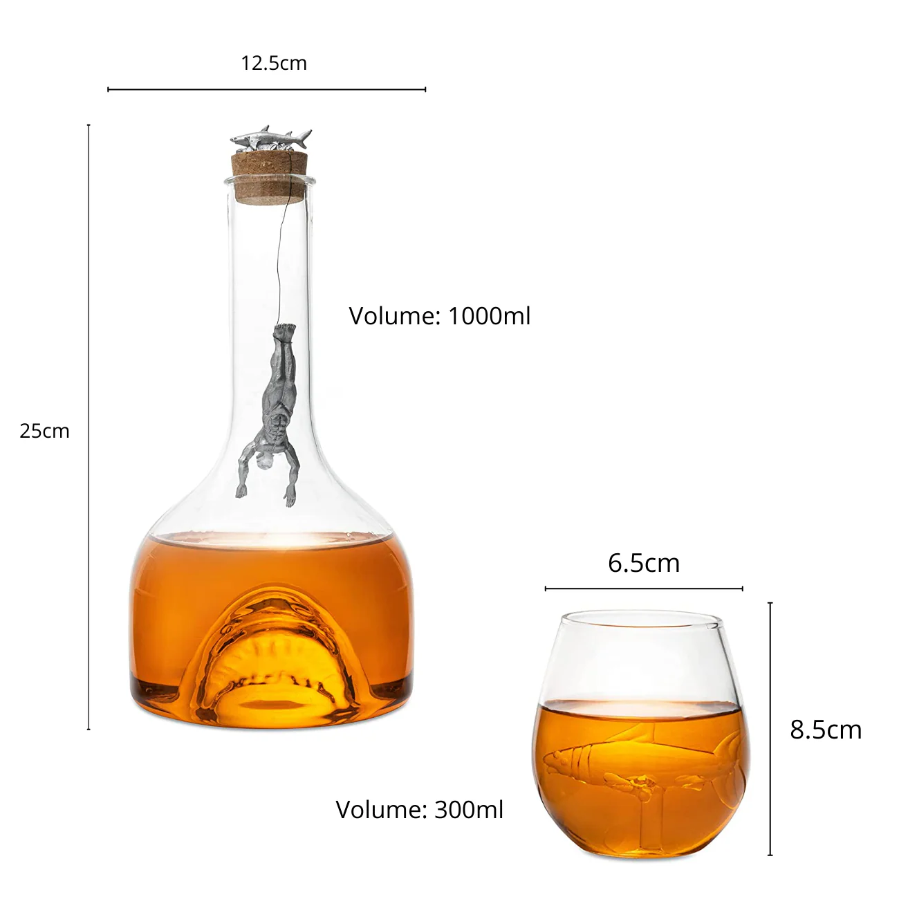 Shark Wine & Whiskey Decanter & Glasses Set by The Wine Savant - 1000ml Shark Decanter with 2 10oz Glasses - Shark Figurine, Aquatic Home Decor, Whiskey Gifts for Sea Lovers, Nautical Gifts, Gift Set - Image 8