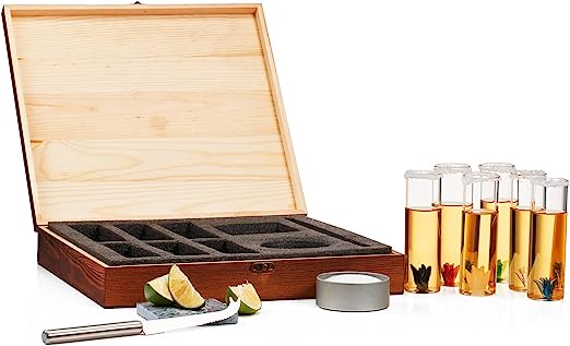 Tequila Shot Glass & Salt Gift Set for Men & Women | Six Agave Shot Glasses, Knife For Limes, One Skull Coaster, One Salt Tin | Skeleton Mahogany Wood Box Package For Tequila, Liquor Lovers - Image 6