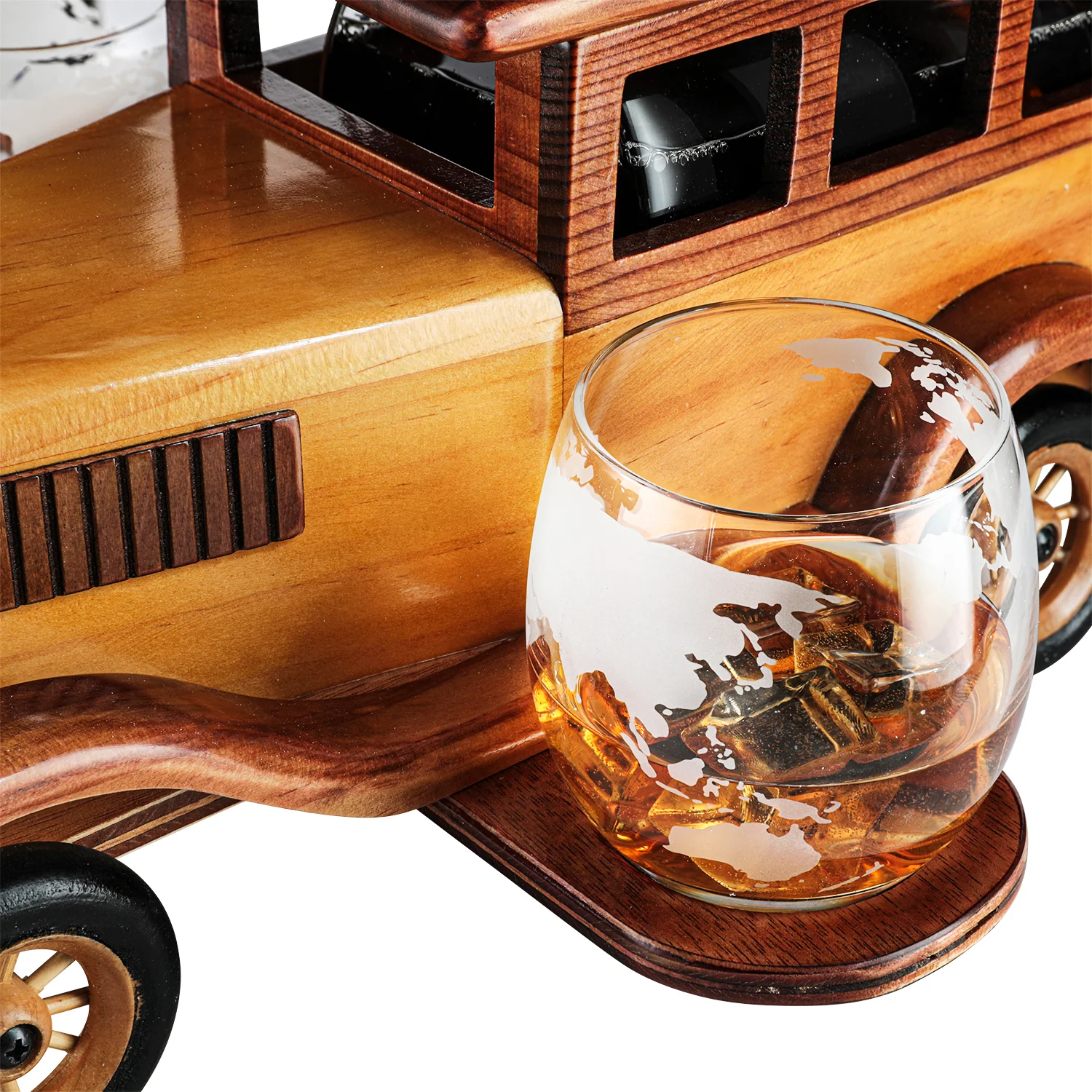 Old Fashioned Car Whiskey Decanter Set, Very Large 15" x 13" x 7" 750ml Decanter Spigot, and 2-10oz Whiskey Tumbler Old Fashion Glasses, Old Fashioned Vintage Car, Limited Edition, Great Bar Gift - Image 3