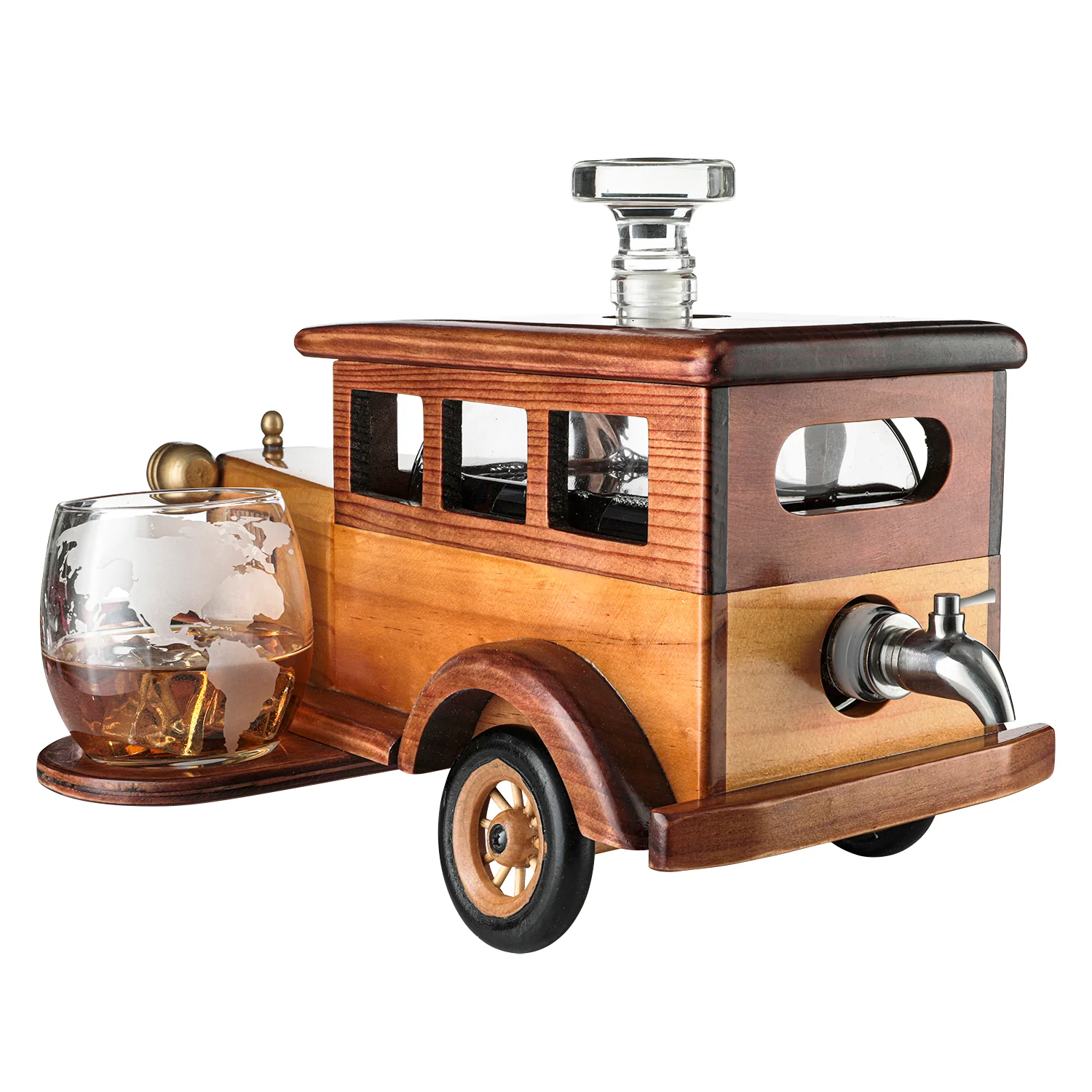 Old Fashioned Car Whiskey Decanter Set, Very Large 15" x 13" x 7" 750ml Decanter Spigot, and 2-10oz Whiskey Tumbler Old Fashion Glasses, Old Fashioned Vintage Car, Limited Edition, Great Bar Gift - Image 4