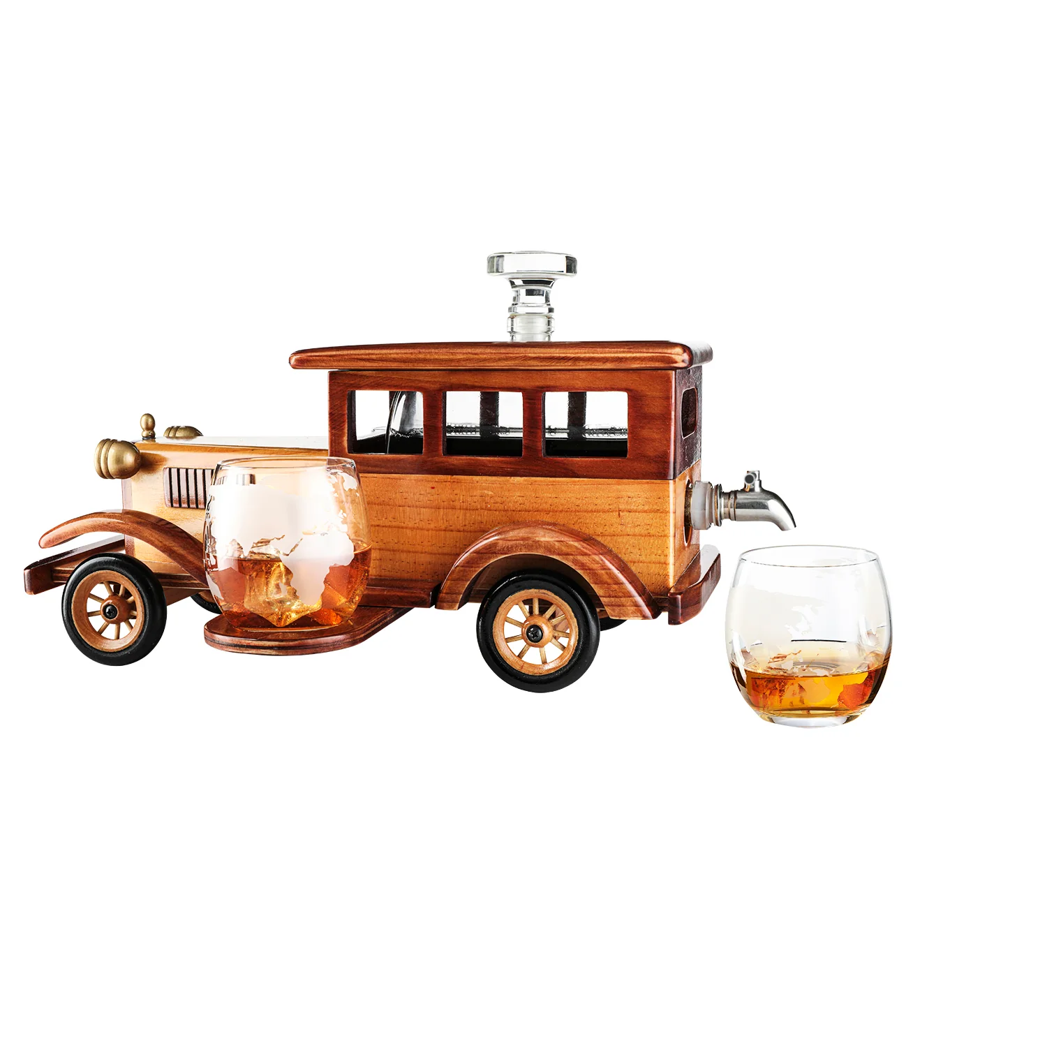 Old Fashioned Car Whiskey Decanter Set, Very Large 15" x 13" x 7" 750ml Decanter Spigot, and 2-10oz Whiskey Tumbler Old Fashion Glasses, Old Fashioned Vintage Car, Limited Edition, Great Bar Gift - Image 5