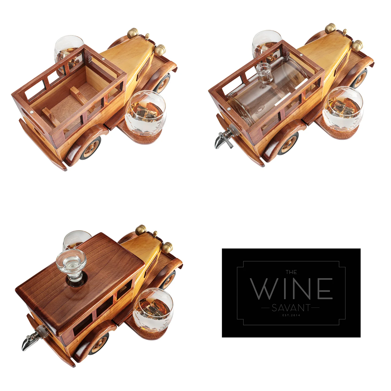 Old Fashioned Car Whiskey Decanter Set, Very Large 15" x 13" x 7" 750ml Decanter Spigot, and 2-10oz Whiskey Tumbler Old Fashion Glasses, Old Fashioned Vintage Car, Limited Edition, Great Bar Gift - Image 6