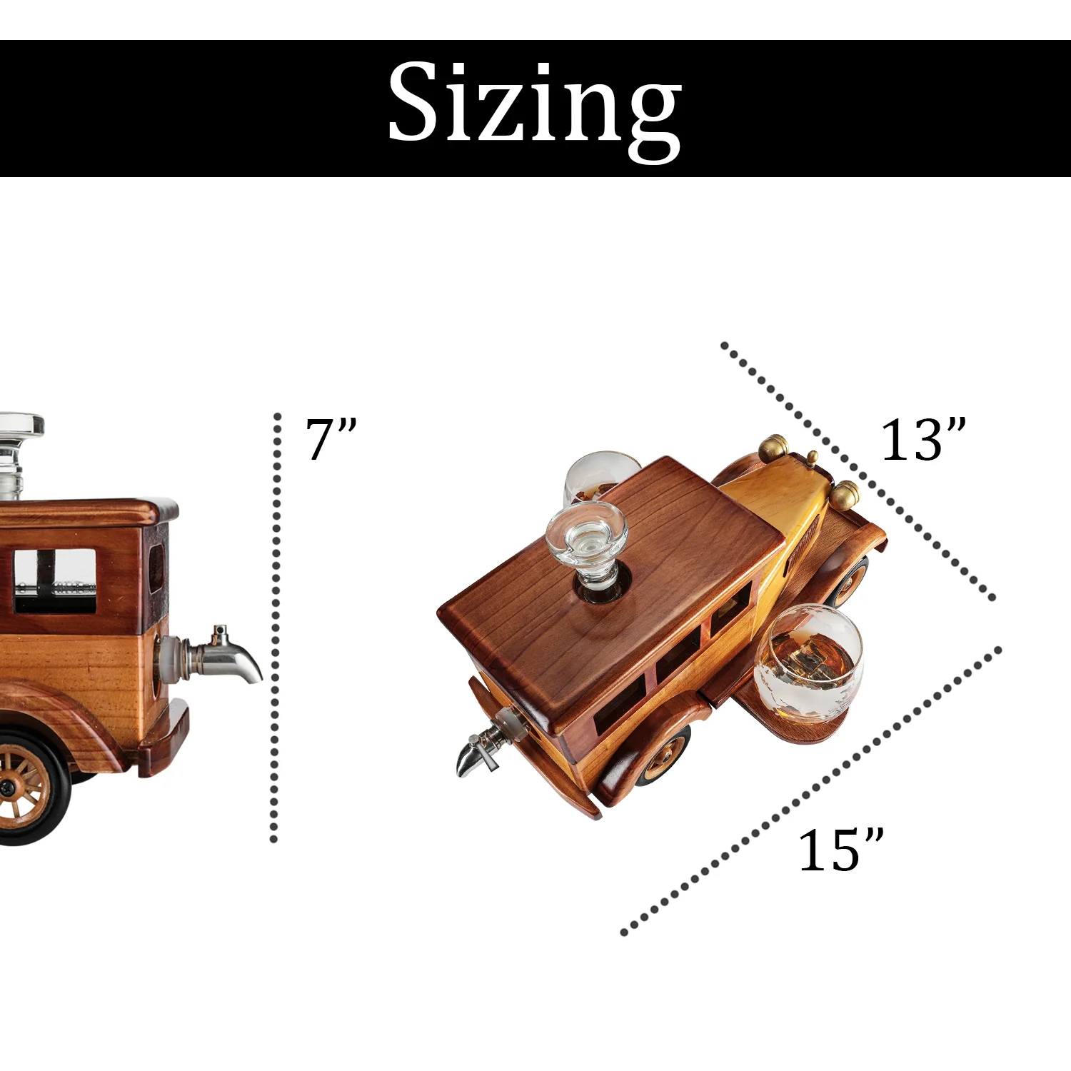 Old Fashioned Car Whiskey Decanter Set, Very Large 15" x 13" x 7" 750ml Decanter Spigot, and 2-10oz Whiskey Tumbler Old Fashion Glasses, Old Fashioned Vintage Car, Limited Edition, Great Bar Gift - Image 7