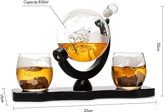 Gifts for Dad, Men Whiskey & Wine Decanter Globe World Set with Globe Glasses Anniversary Birthday House Warming for Liquor Scotch Bourbon Vodka, Gift for Him Husband, Gifts For Men Globe - 850ml - Image 3